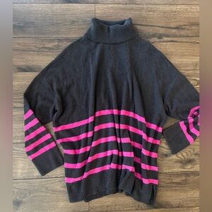 Vince Camuto Striped Turtleneck Sweater - Black and Pink